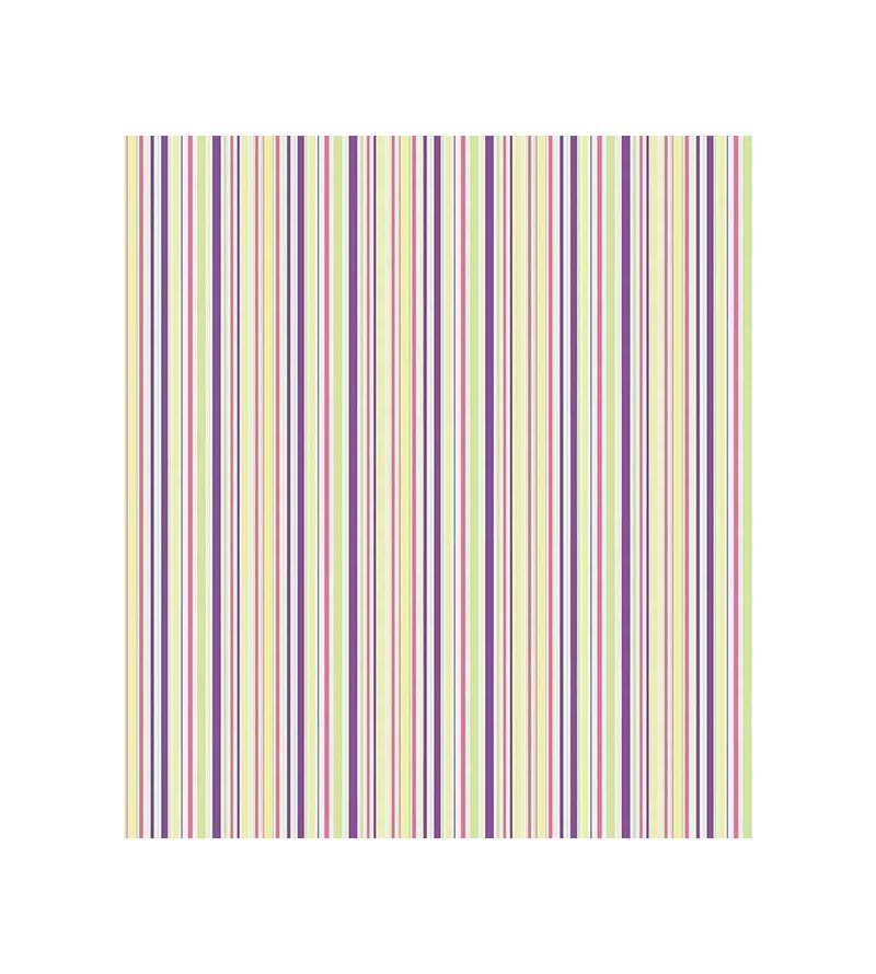 Papel de parede com listras em tons de verde, amarelo, roxo, rosa e branco - Listrado 90