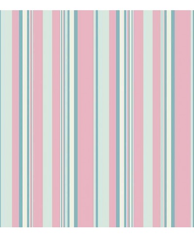 Papel de parede listrado rosa bebê, azul, e branco