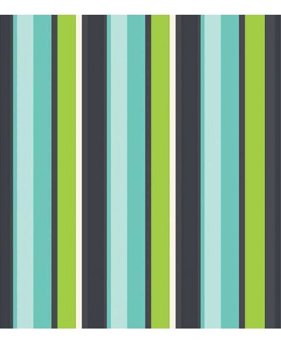 Papel de parede listrado verde, azul, branco e cinza escuro