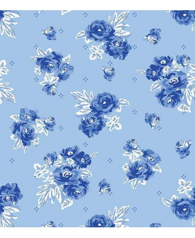 Papel de parede com flores em tons de azul marinho, folhagem em branco e azul petróleo - Luxury 05