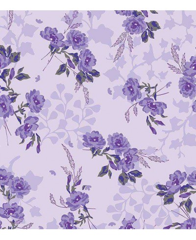 Papel de parede com flores em roxo e tons roxos, fundo roxo e folhagem verde musgo - Luxury 08