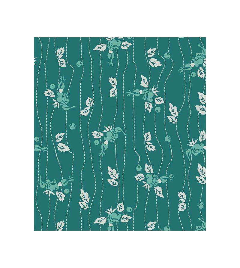 Papel de parede Floral, em detalhes brancos fundo em verde marinho e flores em tons de verde aquamarinho - Luxury 23