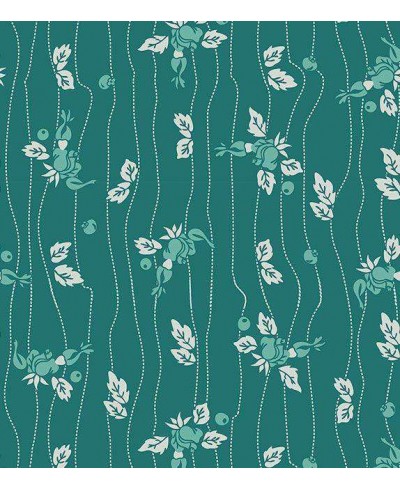 Papel de parede Floral, em detalhes brancos fundo em verde marinho e flores em tons de verde aquamarinho - Luxury 23