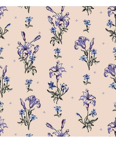 Papel de parede em tons de azul, roxo e cinza, com folhagem em marrom e cinza, fundo nude - Luxury 15