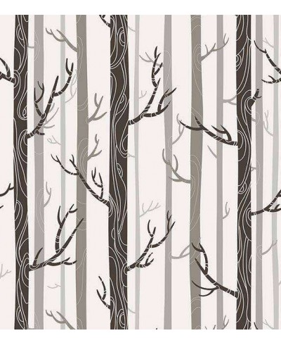 Papel de parede com fundo claro e desenhos em tons cinza e marrom - Nature 06