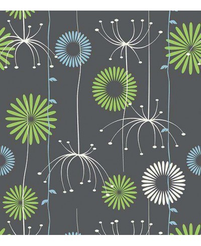 Papel de parede com fundo cinza e escuro e desenhos nas cores, verde, azul e branco - Nature 12