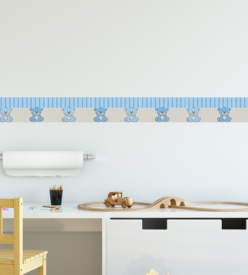 Border Ursinho Pelúcia Azul Listras