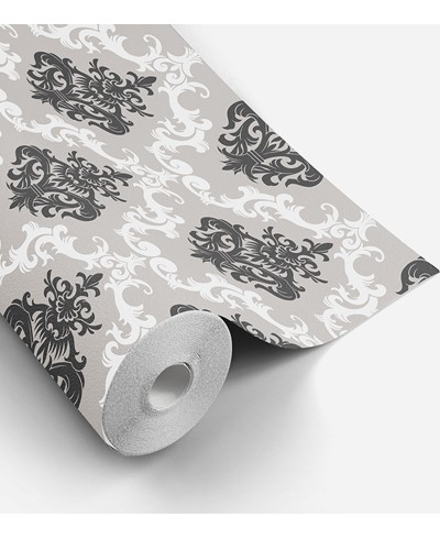 Papel de parede com fundo cinza e detalhes em branco e preto