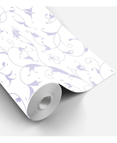 Papel de parede com fundo branco e detalhes em tons lilás - Dream 67