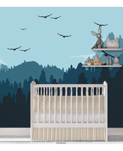 Papel de Parede Fotomural Montanhas e Pássaros