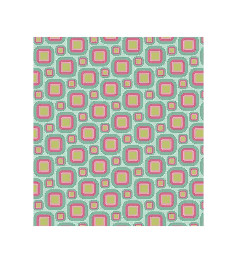 Papel de parede com fundo verde agua e detalhes em cinza, rosa, laranja amarelo - Teen 06