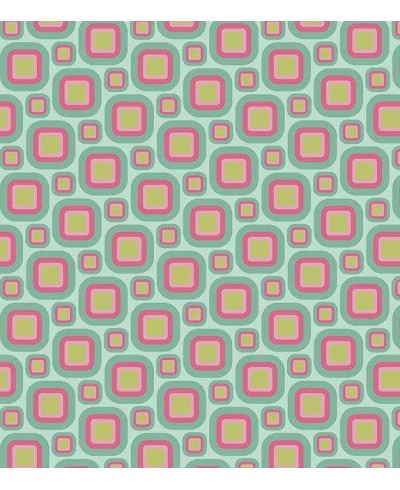 Papel de parede com fundo verde agua e detalhes em cinza, rosa, laranja amarelo - Teen 06